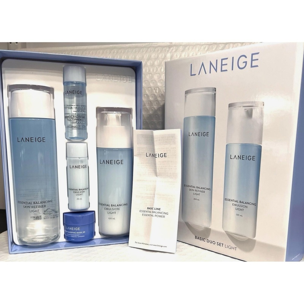Laneige Essential Balancing Set Light 5pcs: Emulsion,Skin Refiner,Water Mask New